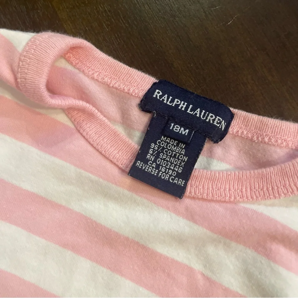 Ralph Lauren pink stripe long‎ sleeve bodysuit 18 months